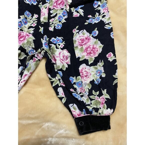 Floral Canvas Velvet Romper Buttoned Closure Bottom Jogger Vintage 6-9 Months - Picture 3 of 10